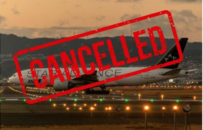 cancelled symbol. Background of plane on runway
